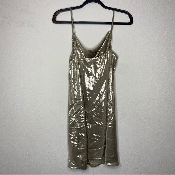 NWT ZARA Gold Spaghetti Slip Mini Dress Small Y2K - Picture 4 of 4